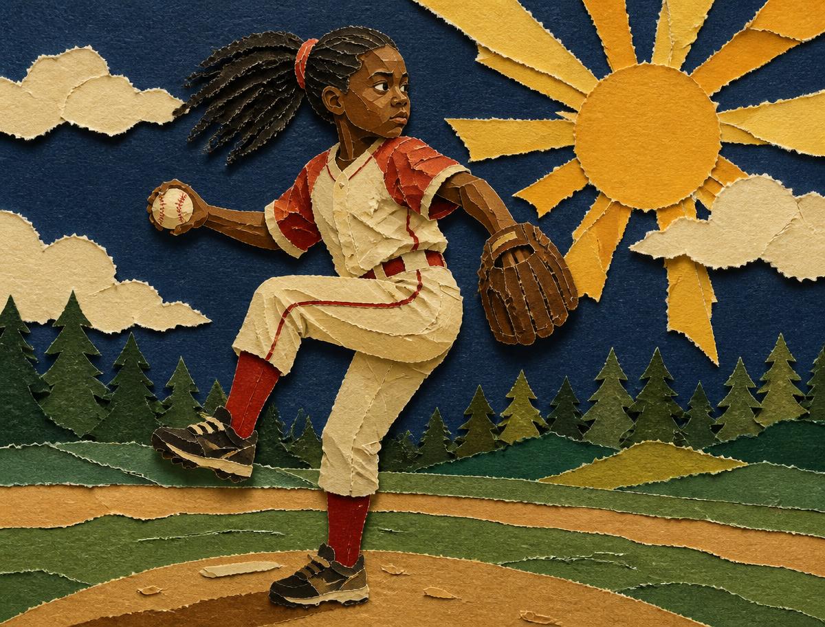 Cut-paper illustration for The Kid Who Threw Like a Girl